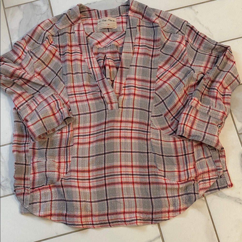 We The Free Red and Gray Plaid Top
